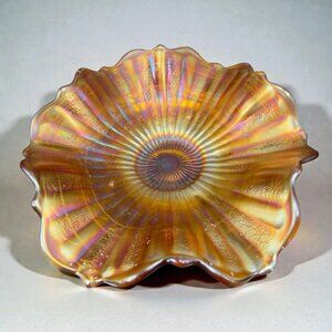 Antique Carnival Glass Dish Plate With Heavy Iridescent Finish Folded Sides VTG